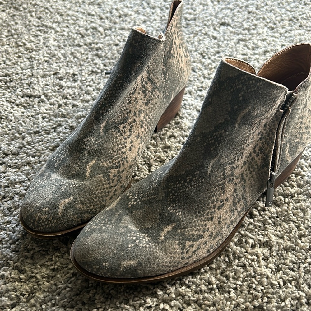 Lucky Brand Suede Snake Skin Ankle booties